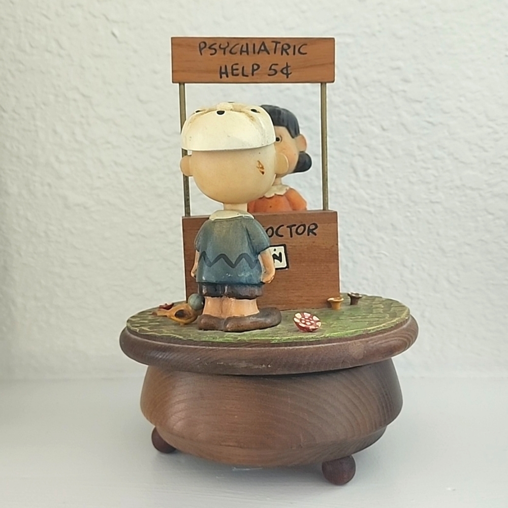 Anri Vintage Peanuts Music Box Charlie Brown Lucy Psychiatric Help 1968 - Picture 3 of 5
